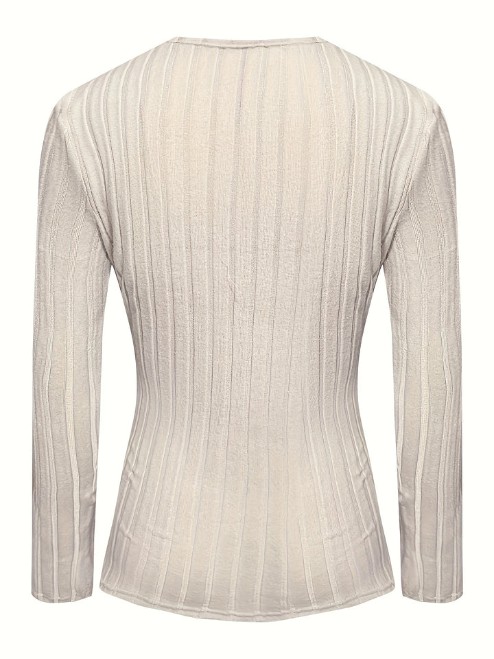 Casual V Neck Long Sleeve T-Shirt-Bennys Beauty World