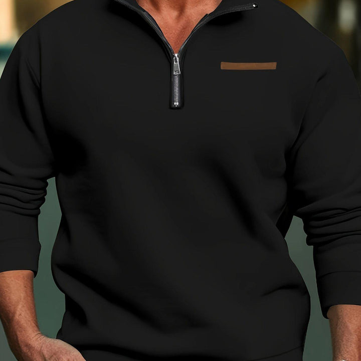 Men's Long Sleeve Lapel Quarter Zip Sweater Shirt-Shirt-Bennys Beauty World