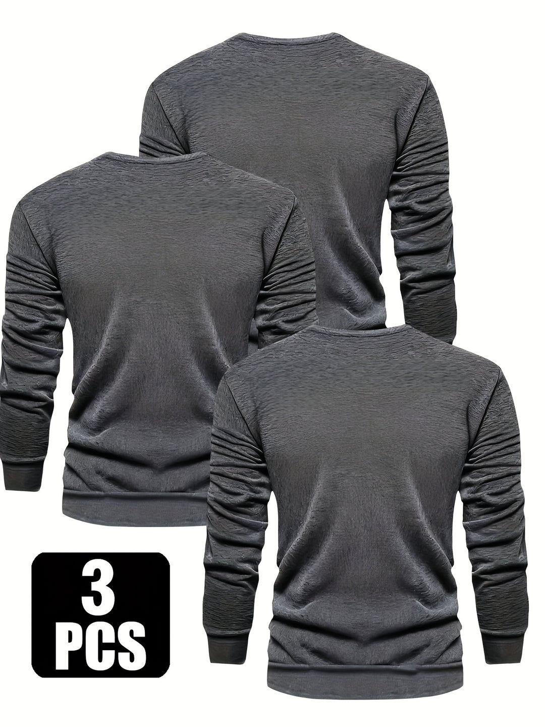 3-Pack Men'S Crew Neck Long Sleeve Knit Sweatshirts | Casual Style, Solid Color, Regular Fit