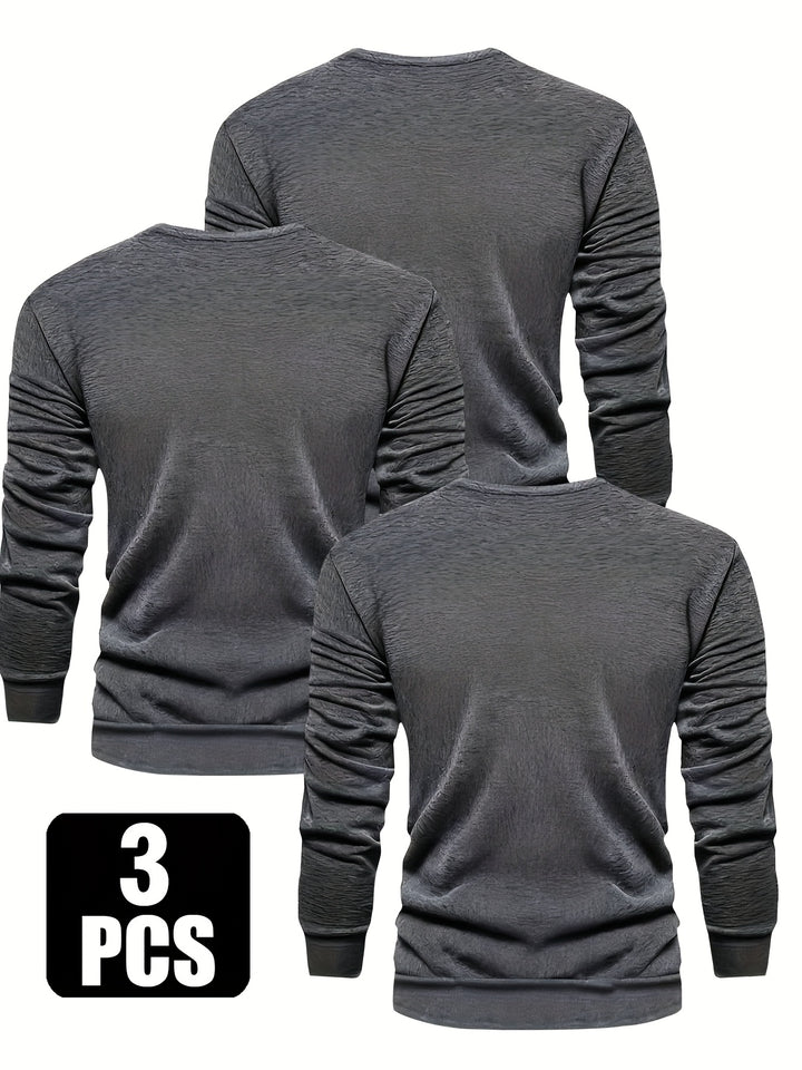3-Pack Men'S Crew Neck Long Sleeve Knit Sweatshirts | Casual Style, Solid Color, Regular Fit