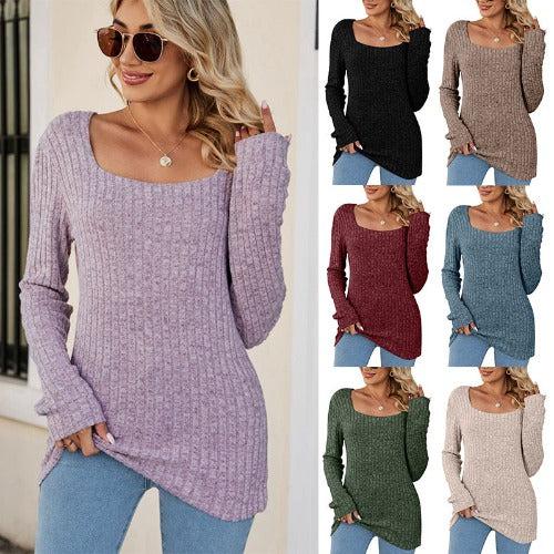 Square Collar Casual Long Sleeve Women