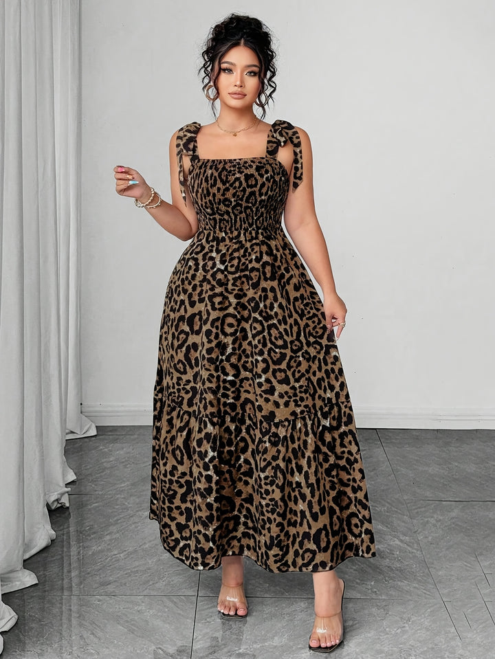 Women's Leopard Print Tie-bow Decoration Dress