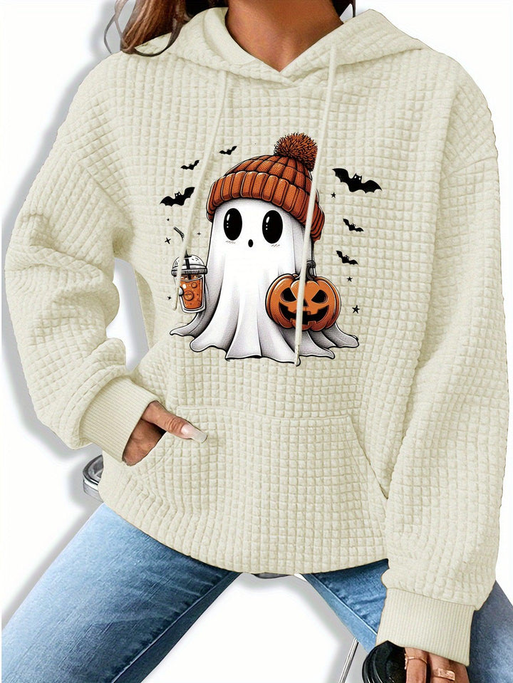 Festive Pumpkin Knit Hoodie - Cozy Long Sleeve Pullover for Halloween Celebrations-Bennys Beauty World