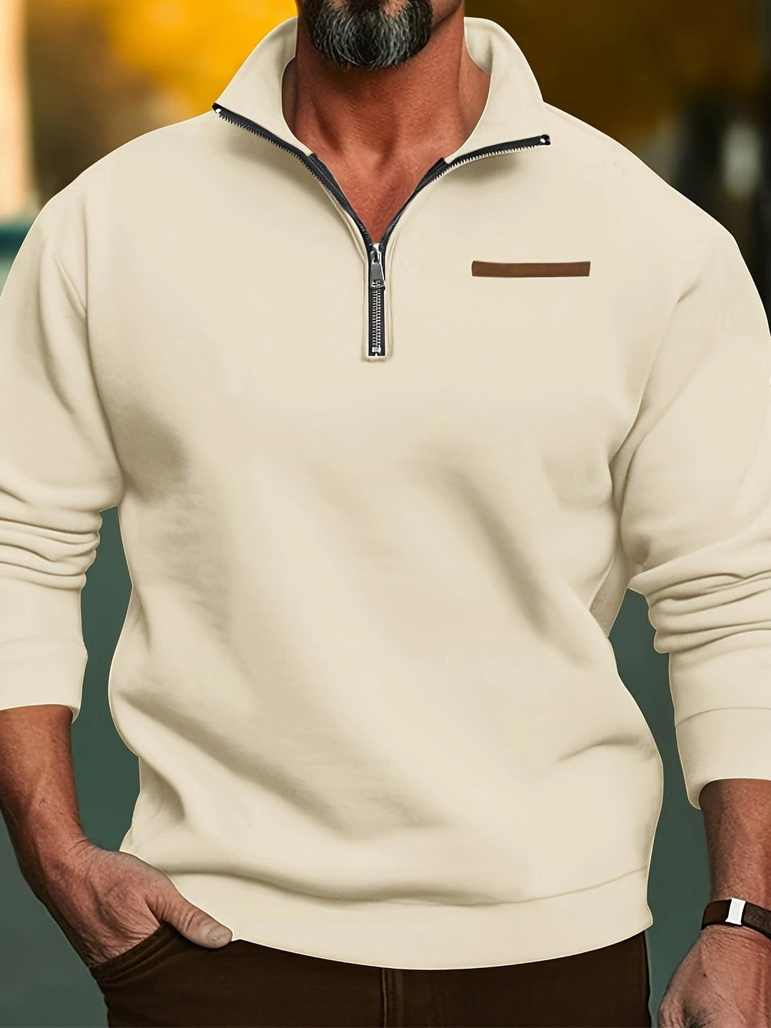 Men's Long Sleeve Lapel Quarter Zip Sweater Shirt-Shirt-Bennys Beauty World