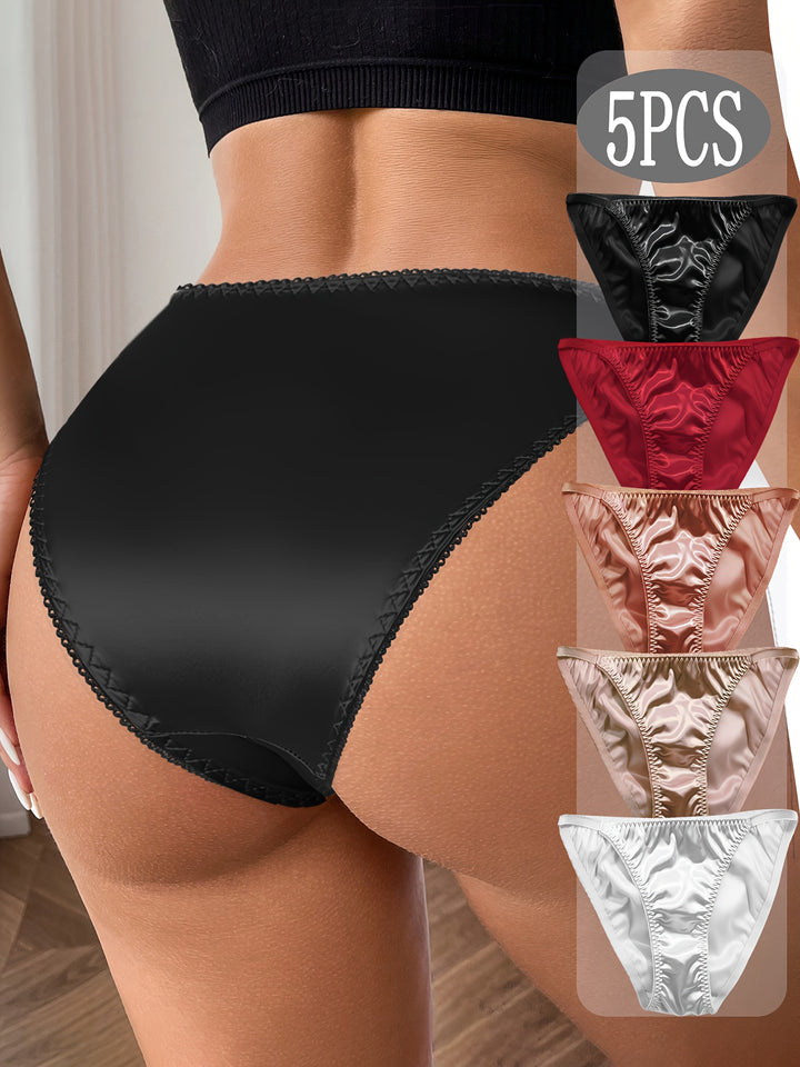 5pcs Luxurious Briefs, Soft and Stretchy, Elastic Panties