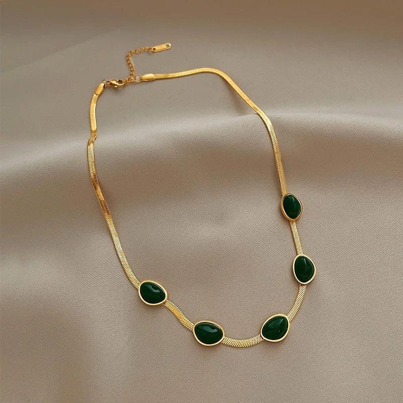 Fashion Jewelry Green Stone Crytal Multilayer Necklace For Women-necklace-Bennys Beauty World