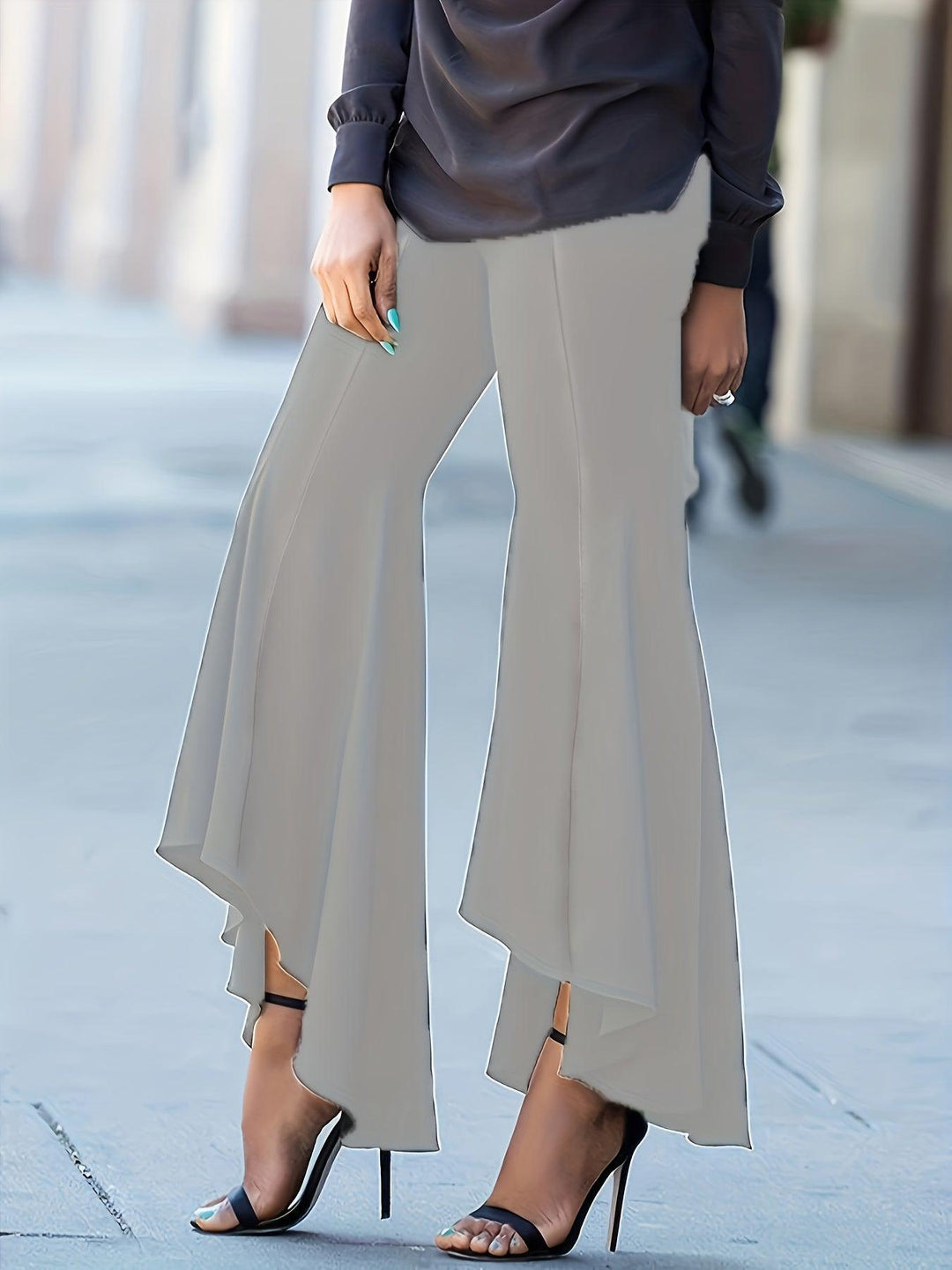 Chic Asymmetrical Hem Wide Leg Trousers for Women-Bennys Beauty World