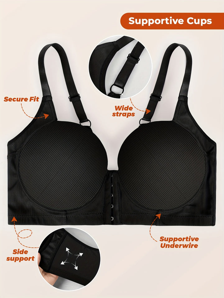 Women's Plus Size Underwire Front Closure Adjustable Bra