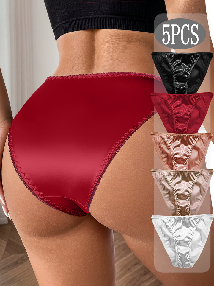 5pcs Luxurious Briefs, Soft and Stretchy, Elastic Panties