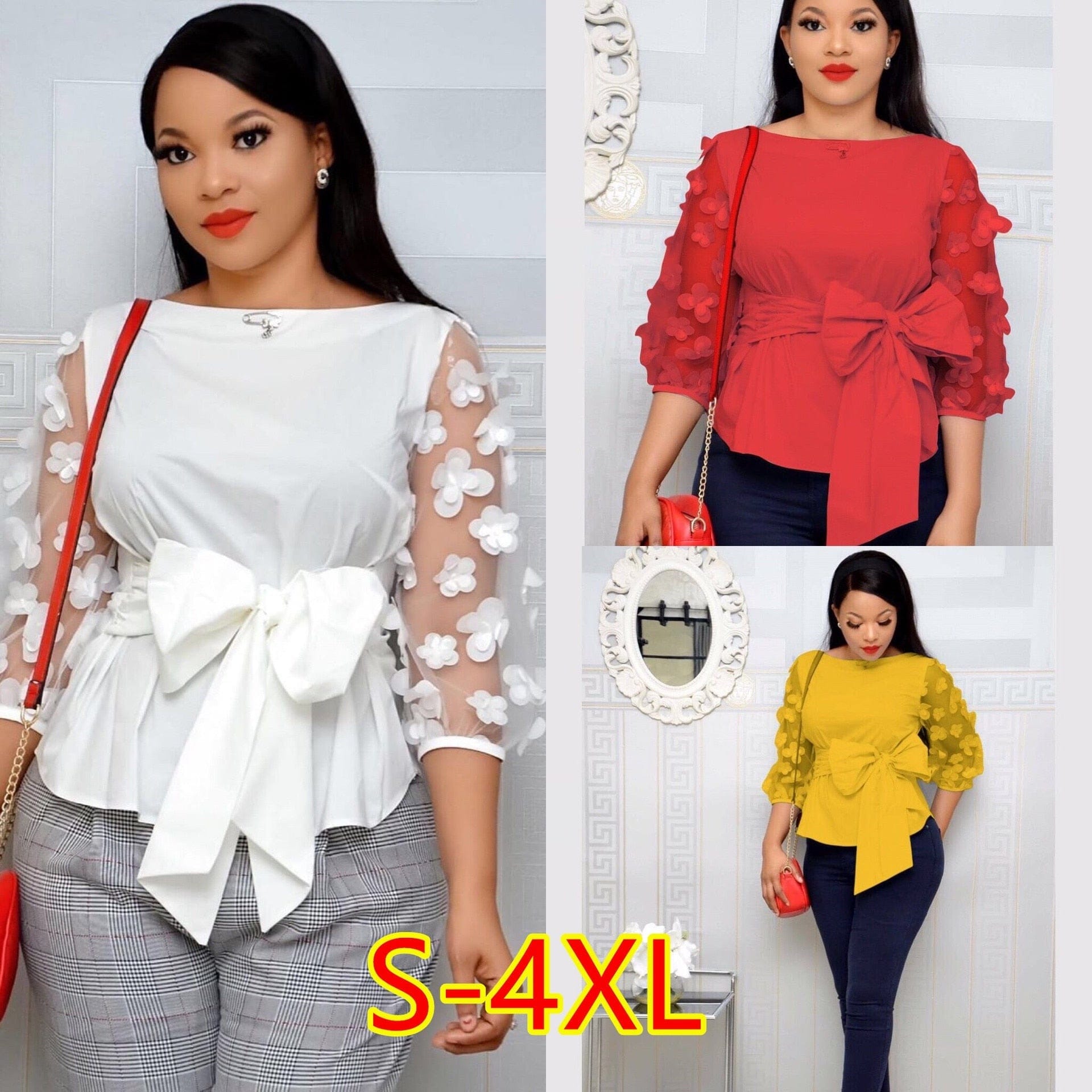 summer fashion short sleeve Bow Plus Size Tops For women only $40.17 –  Bennys Beauty World