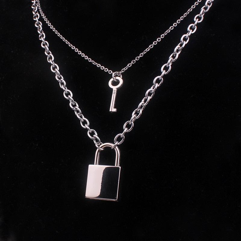 Stainless steel chains punk padlock necklaces for women-necklace-Bennys Beauty World