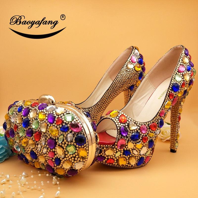 Multicolored Crystal Wedding Shoes For Women-Shoes-Bennys Beauty World