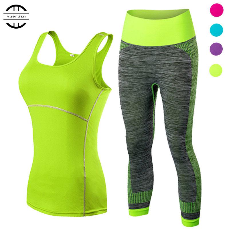 yuerlian Ladies Sports Running Cropped Top 3/4 Leggings Yoga Gym Trainning Set Clothing workout fitness women yoga suit-0-Bennys Beauty World