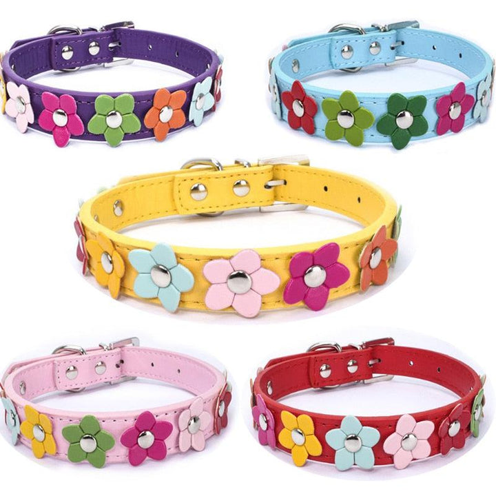 Flowers Pet Dog Collar Leash PU Leather Cat Collar-Pet collar-Bennys Beauty World