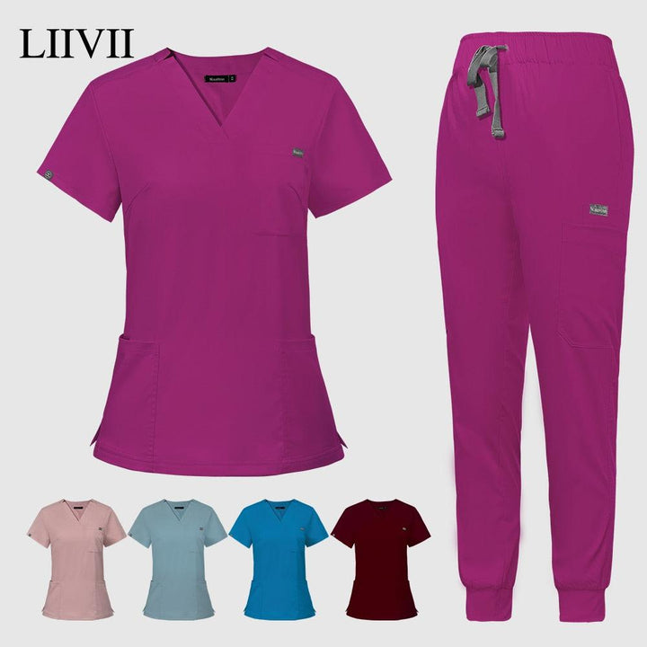 Multicolor Scrubs Short Sleeve Tops+Pants Nursing Uniform-Scrubs-Bennys Beauty World
