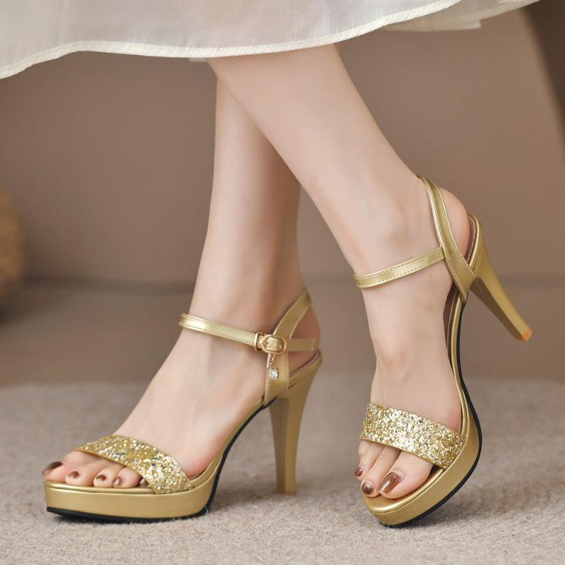 Gold Silver Glitter High Heel Sandals for Women-Shoes-Bennys Beauty World