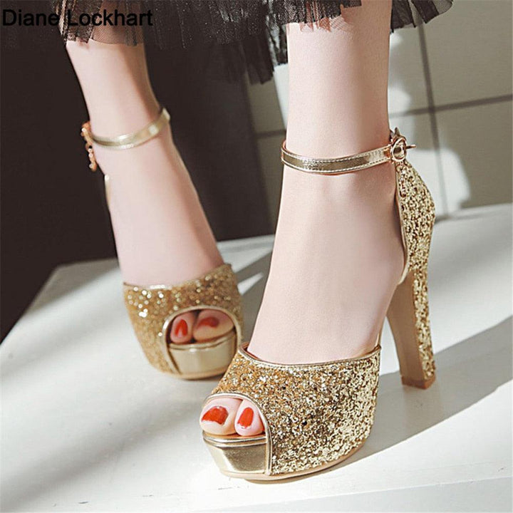 Summer Women's Peep Toe Sequins High Heels-shoe-Bennys Beauty World