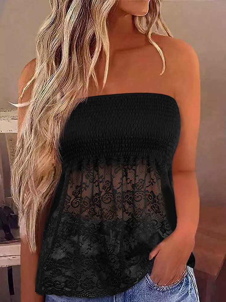 Women Strapless Tube Top Holiday Pleated Tank Tops-blouse-Bennys Beauty World