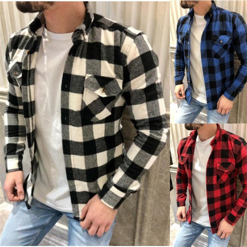 Long Sleeve Plaid Shirts for Mens Luxury Designer Clothes Red / XXXL